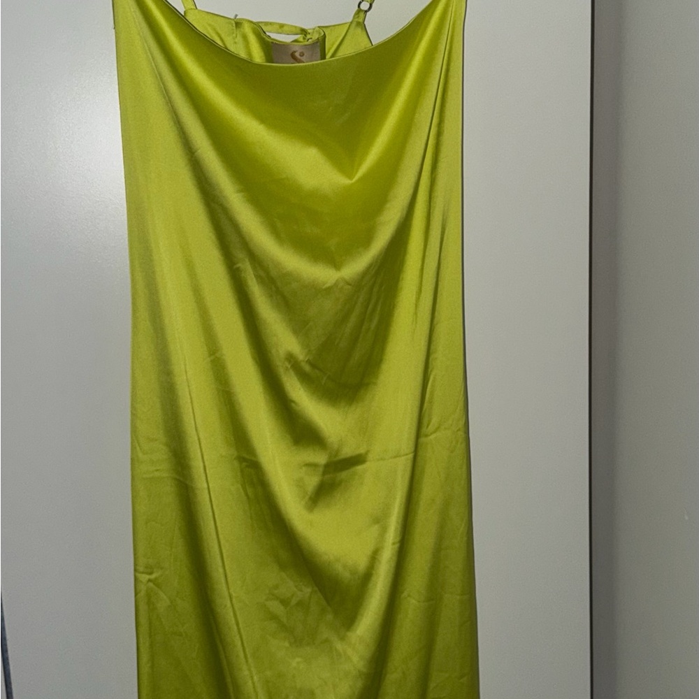Satin Cowl Neck Slip Dress in Lime/ neon Green